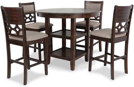 5-Piece Counter Height Dining Set with Table and 4 Chairs, Cherry Brown Kitchen and Dining Room Furniture Collection
