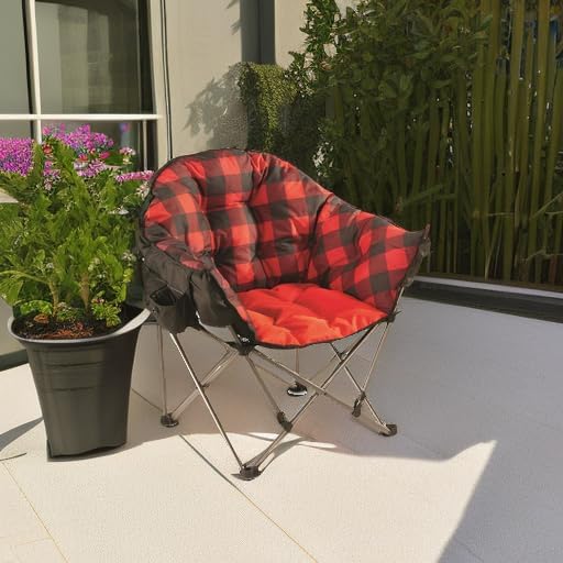 Oversized Folding Camping Chair with Padded Seat, Heavy Duty Portable Outdoor Chair with 500 lb Capacity for Camping, Tailgating, Fishing and Backyard Relaxation