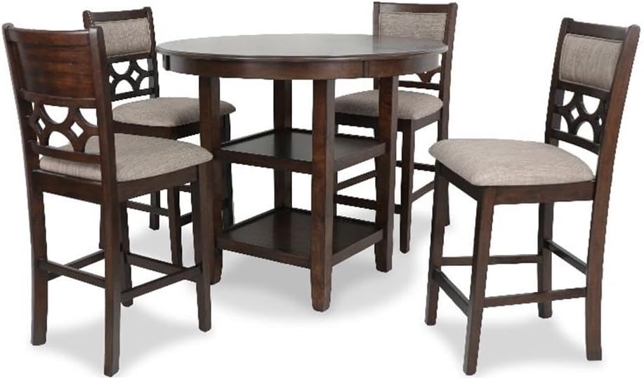 5-Piece Counter Height Dining Set with Table and 4 Chairs, Cherry Brown Kitchen and Dining Room Furniture Collection
