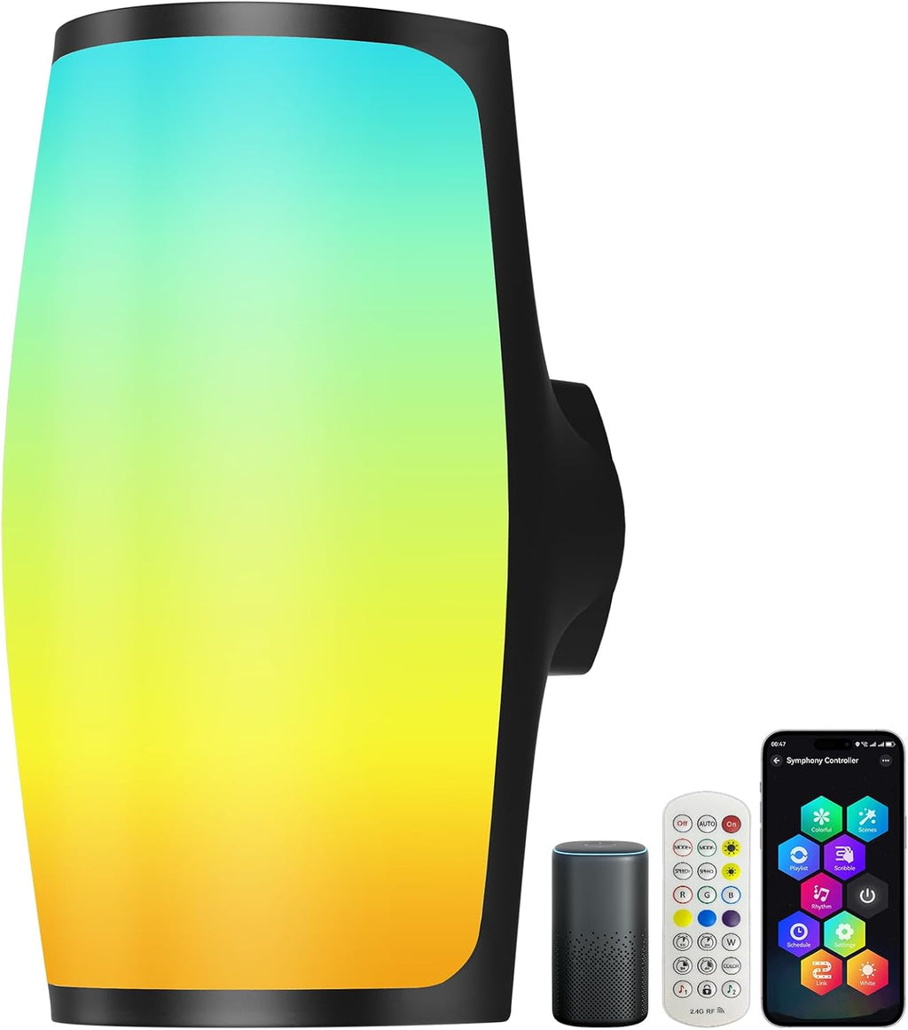 Smart RGBIC Outdoor Wall Light with 2400LM LED Brightness, Waterproof Color-Changing Porch Sconce for Patio, Entryway, Garage and Holiday Lighting