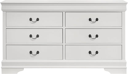 Traditional 6-Drawer Bedroom Dresser with Molded Trim and Bracket Feet, Spacious Wooden Storage Chest for Bedroom Organization, White Finish