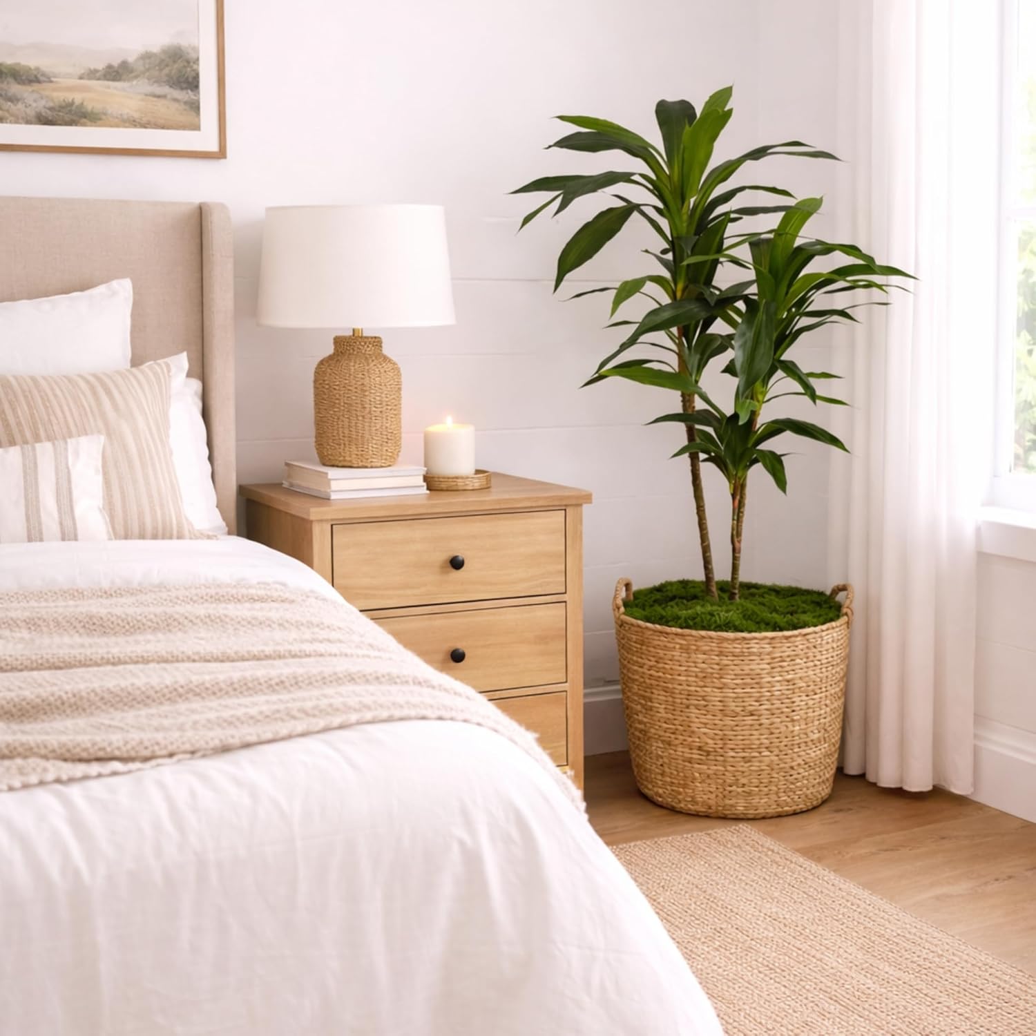 48-Inch Artificial Dracaena Tree with Real Touch Leaves and Decorative Pot, Maintenance-Free Indoor Floor Plant for Living Room, Office and Home Décor