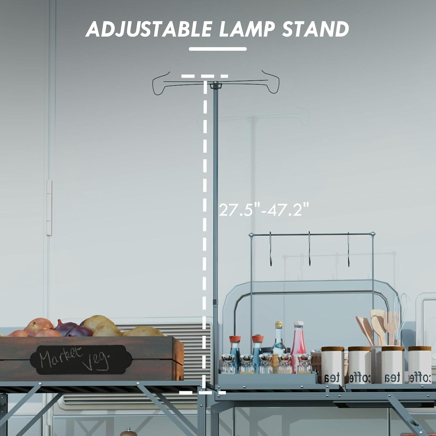 Portable Folding Camp Kitchen Table with Adjustable Lantern Holder, Storage Hooks and Carrying Bag for Camping, BBQ, Picnic and Outdoor Cooking