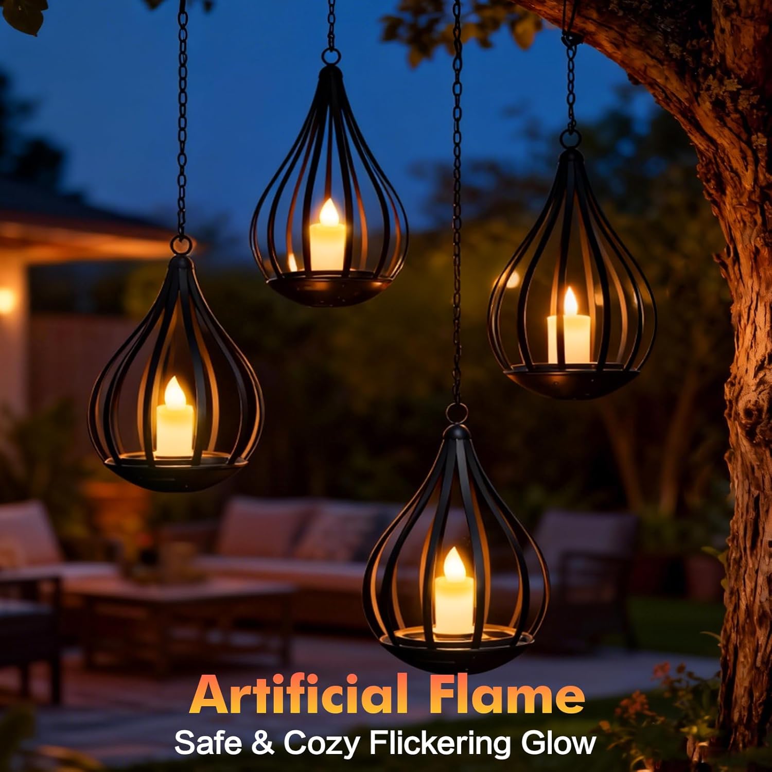 2-Pack Solar Lantern Outdoor Hanging Lights with Flickering Candle Effect, Waterproof Garden Lanterns for Patio, Yard, Porch, Pathway and Landscape Décor