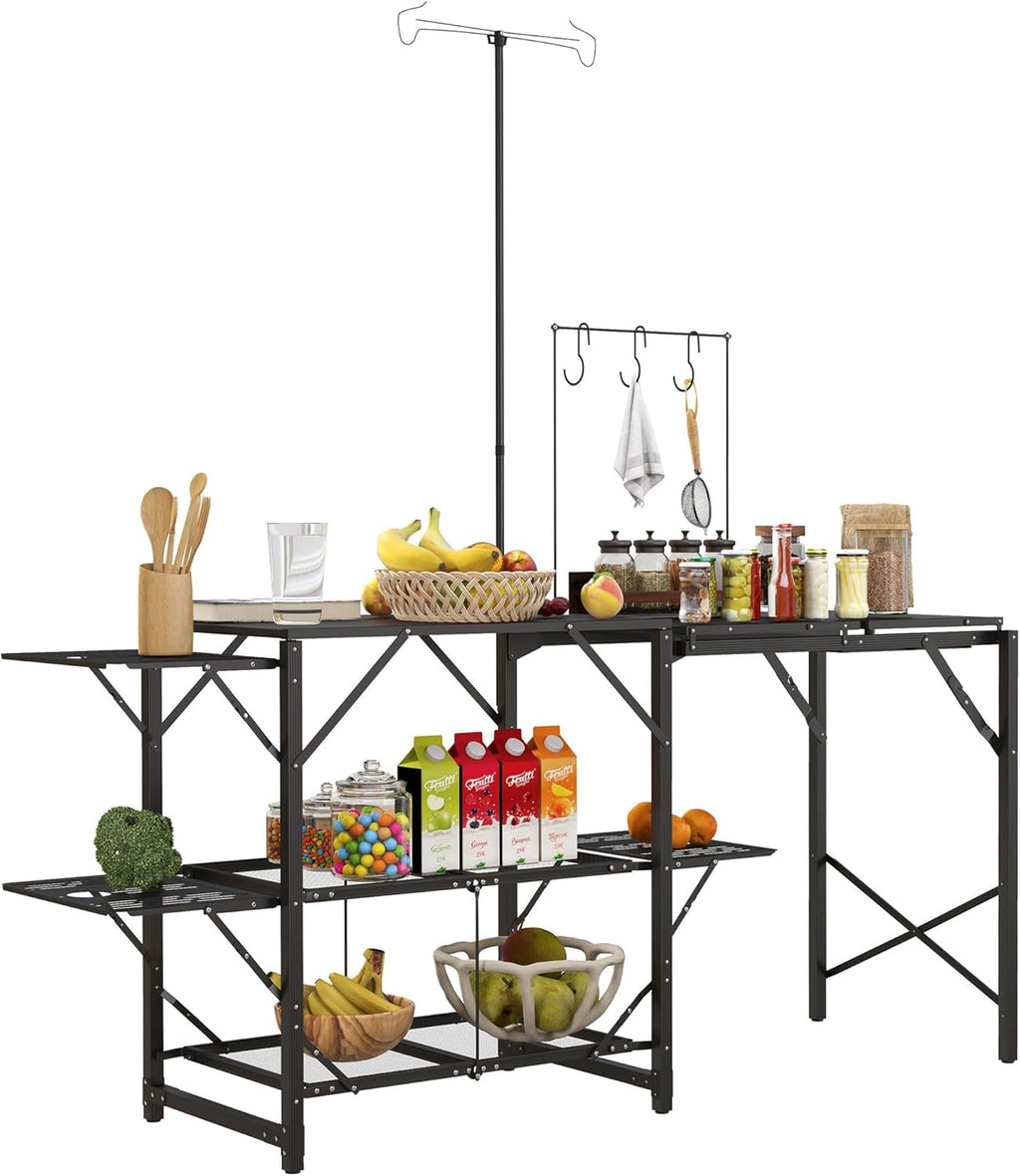 Portable Folding Camp Kitchen Table with Adjustable Lantern Holder, Storage Hooks and Carrying Bag for Camping, BBQ, Picnic and Outdoor Cooking