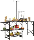 Portable Folding Camp Kitchen Table with Adjustable Lantern Holder, Storage Hooks and Carrying Bag for Camping, BBQ, Picnic and Outdoor Cooking