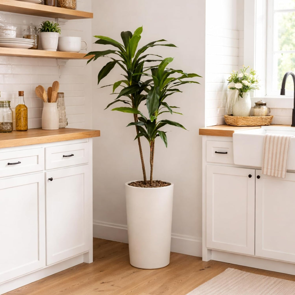 48-Inch Artificial Dracaena Tree with Real Touch Leaves and Decorative Pot, Maintenance-Free Indoor Floor Plant for Living Room, Office and Home Décor