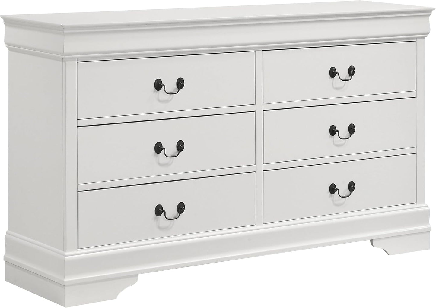 Traditional 6-Drawer Bedroom Dresser with Molded Trim and Bracket Feet, Spacious Wooden Storage Chest for Bedroom Organization, White Finish