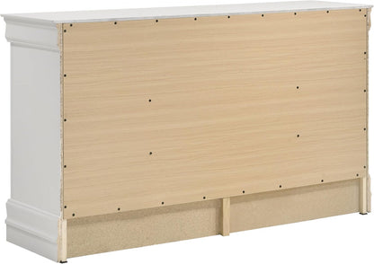 Traditional 6-Drawer Bedroom Dresser with Molded Trim and Bracket Feet, Spacious Wooden Storage Chest for Bedroom Organization, White Finish