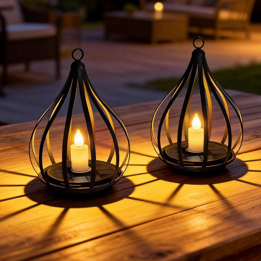 2-Pack Solar Lantern Outdoor Hanging Lights with Flickering Candle Effect, Waterproof Garden Lanterns for Patio, Yard, Porch, Pathway and Landscape Décor