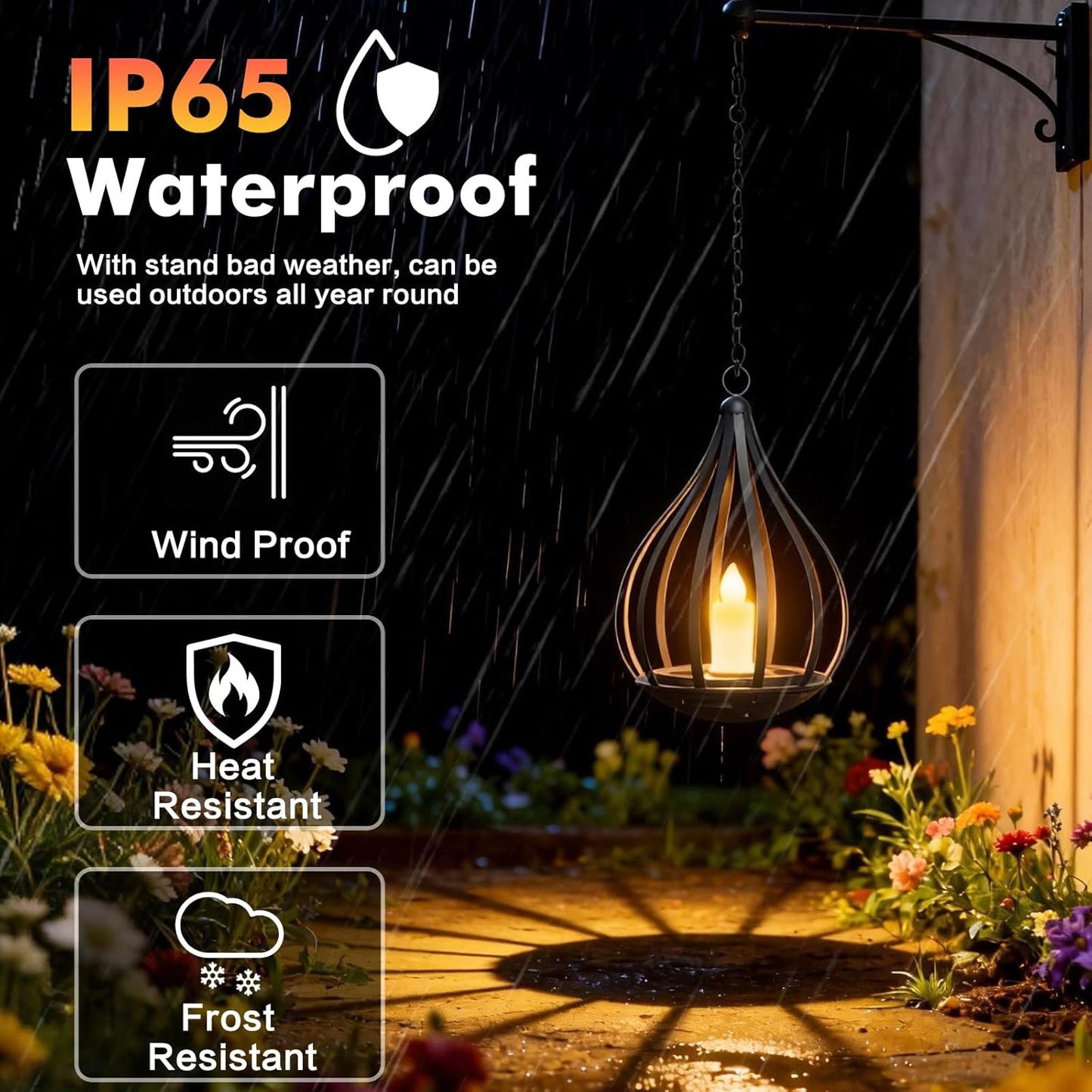 2-Pack Solar Lantern Outdoor Hanging Lights with Flickering Candle Effect, Waterproof Garden Lanterns for Patio, Yard, Porch, Pathway and Landscape Décor