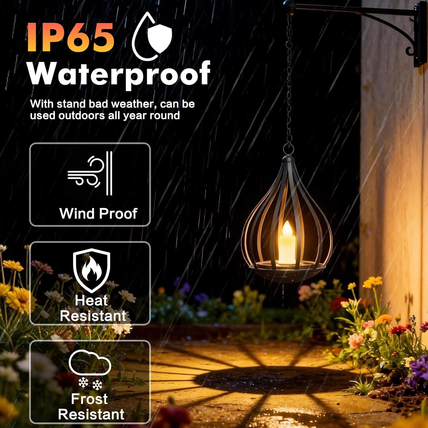 2-Pack Solar Lantern Outdoor Hanging Lights with Flickering Candle Effect, Waterproof Garden Lanterns for Patio, Yard, Porch, Pathway and Landscape Décor