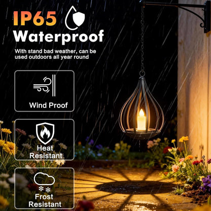 2-Pack Solar Lantern Outdoor Hanging Lights with Flickering Candle Effect, Waterproof Garden Lanterns for Patio, Yard, Porch, Pathway and Landscape Décor