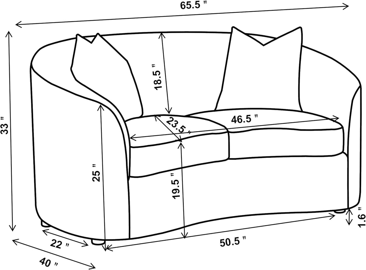 Luxury Bouclé Loveseat Sofa with Curved Arms and Accent Pillows, Modern Upholstered Two-Seat Couch for Living Room, Apartment and Lounge