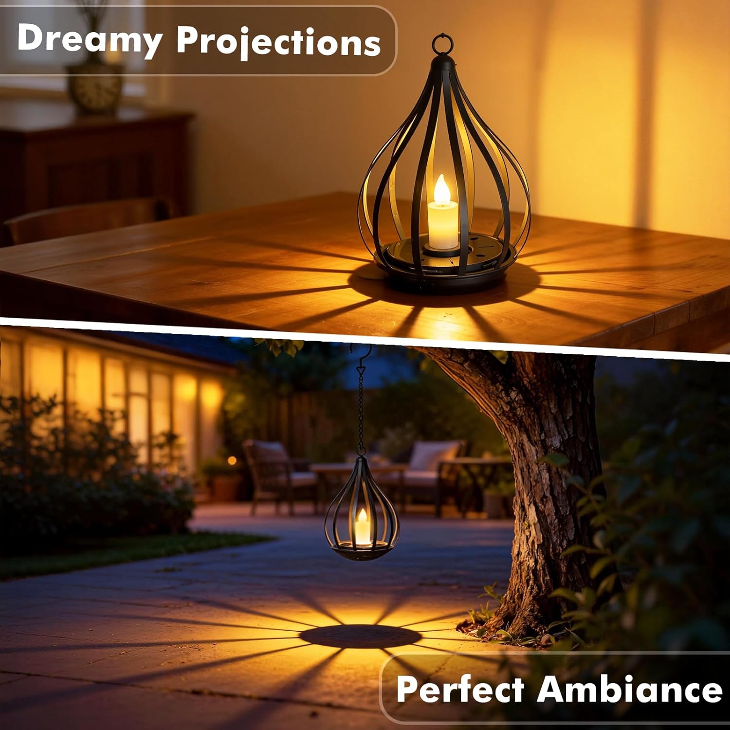 2-Pack Solar Lantern Outdoor Hanging Lights with Flickering Candle Effect, Waterproof Garden Lanterns for Patio, Yard, Porch, Pathway and Landscape Décor