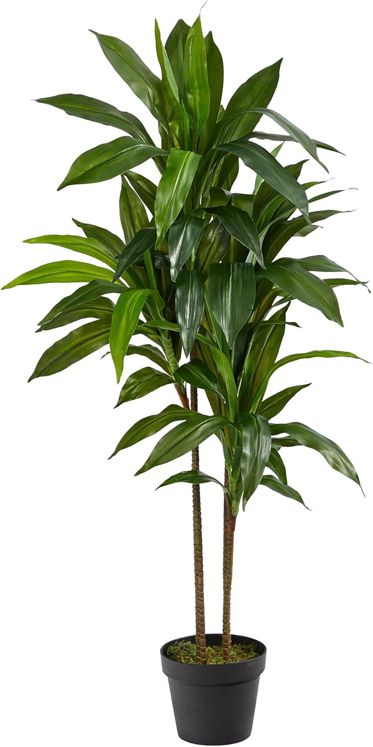 48-Inch Artificial Dracaena Tree with Real Touch Leaves and Decorative Pot, Maintenance-Free Indoor Floor Plant for Living Room, Office and Home Décor