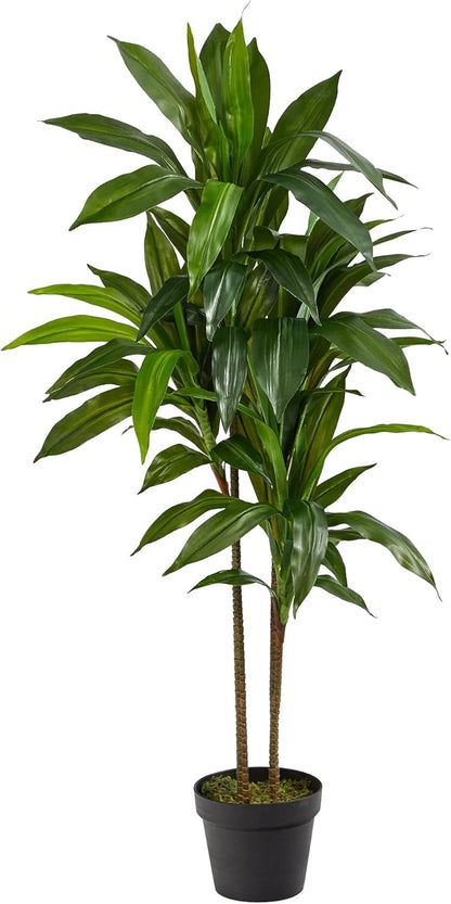 48-Inch Artificial Dracaena Tree with Real Touch Leaves and Decorative Pot, Maintenance-Free Indoor Floor Plant for Living Room, Office and Home Décor