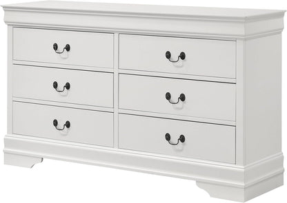 Traditional 6-Drawer Bedroom Dresser with Molded Trim and Bracket Feet, Spacious Wooden Storage Chest for Bedroom Organization, White Finish