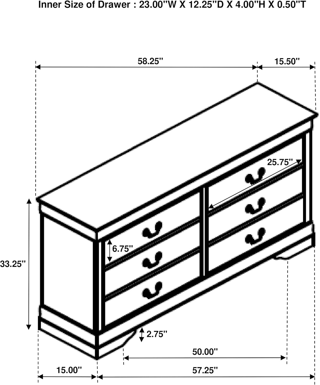 Traditional 6-Drawer Bedroom Dresser with Molded Trim and Bracket Feet, Spacious Wooden Storage Chest for Bedroom Organization, White Finish