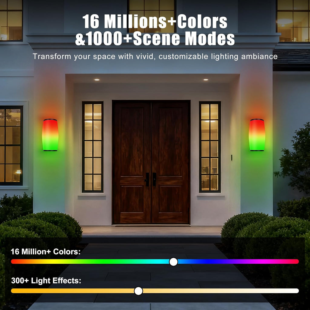 Smart RGBIC Outdoor Wall Light with 2400LM LED Brightness, Waterproof Color-Changing Porch Sconce for Patio, Entryway, Garage and Holiday Lighting