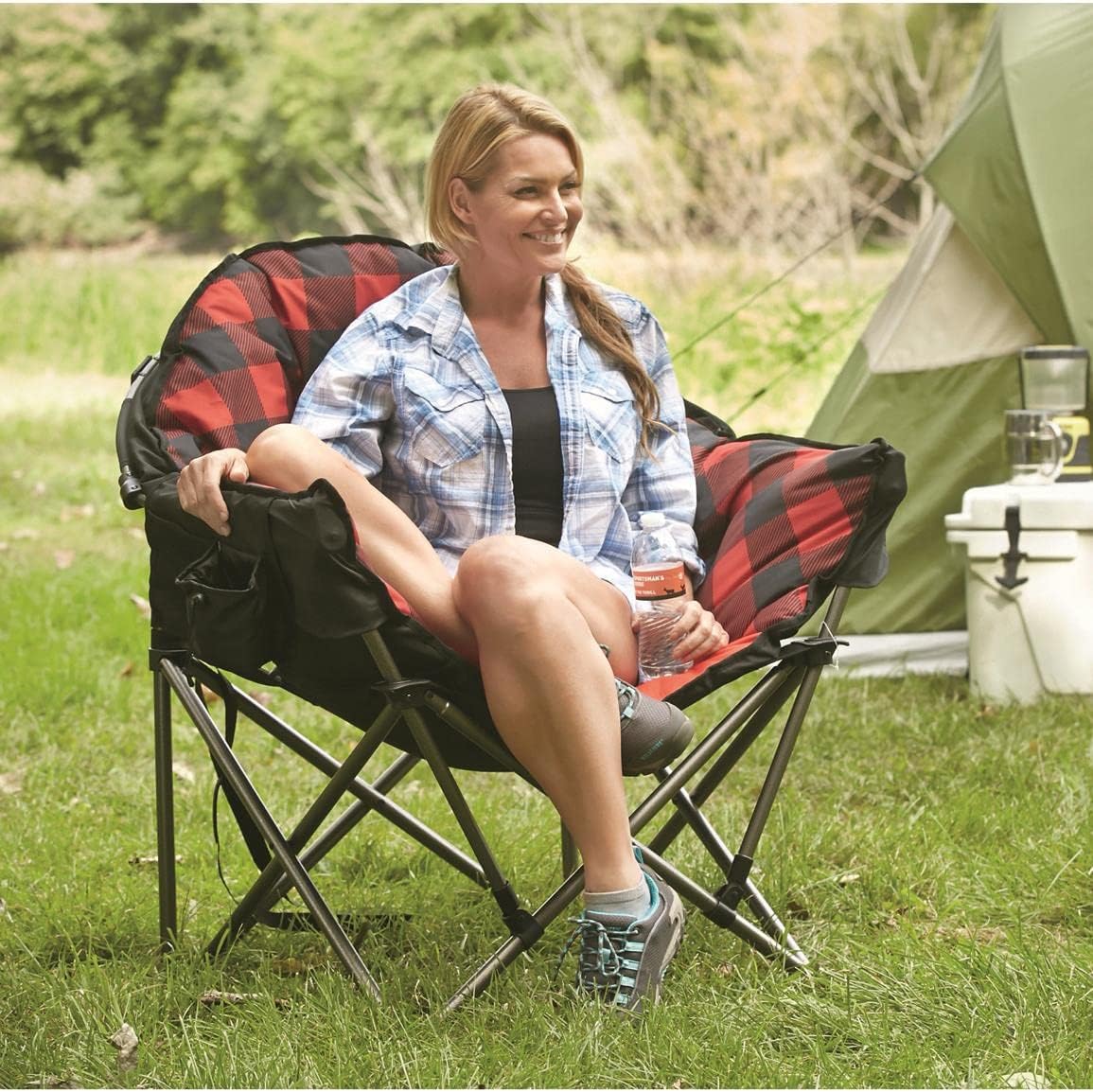 Oversized Folding Camping Chair with Padded Seat, Heavy Duty Portable Outdoor Chair with 500 lb Capacity for Camping, Tailgating, Fishing and Backyard Relaxation