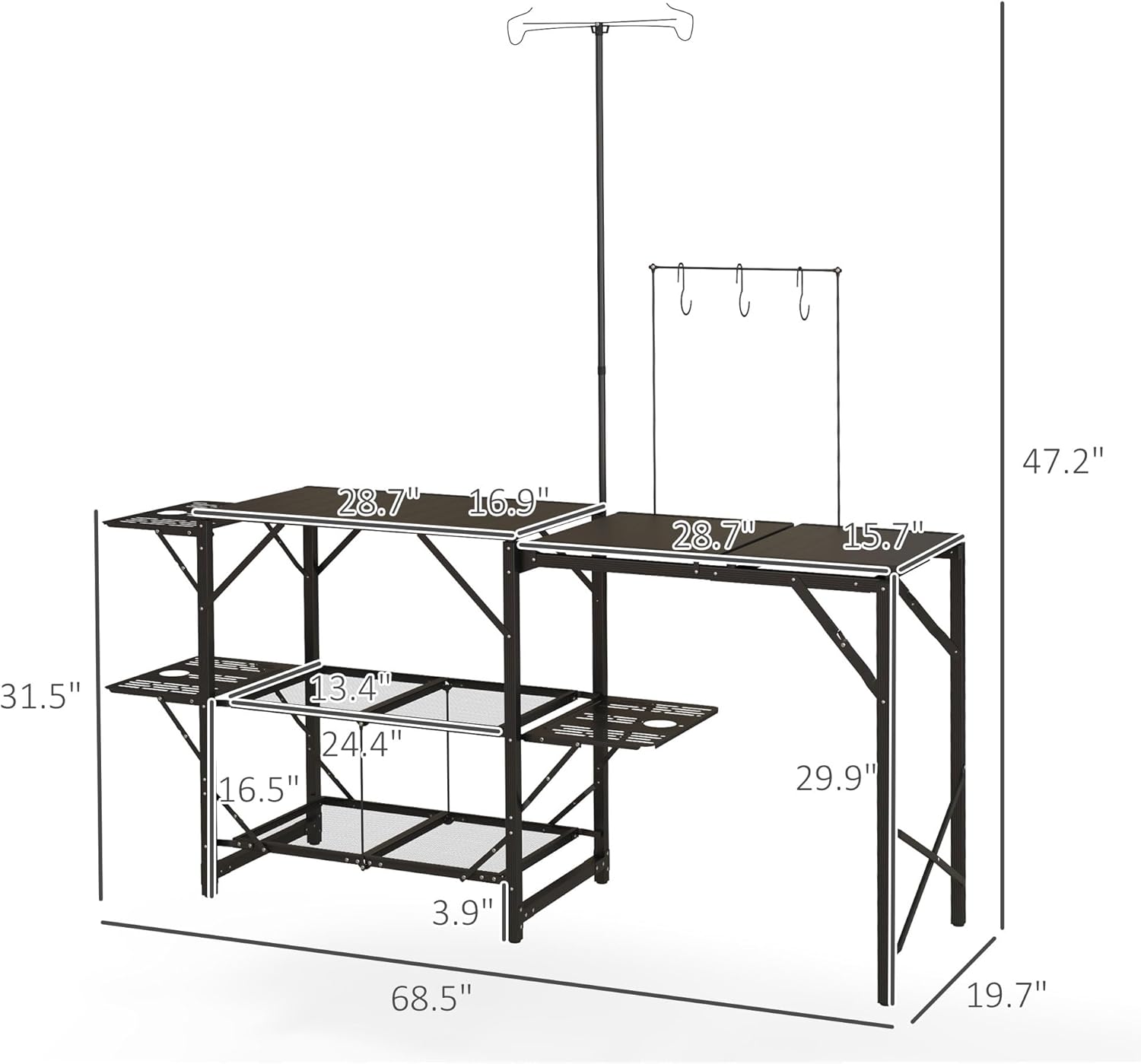 Portable Folding Camp Kitchen Table with Adjustable Lantern Holder, Storage Hooks and Carrying Bag for Camping, BBQ, Picnic and Outdoor Cooking