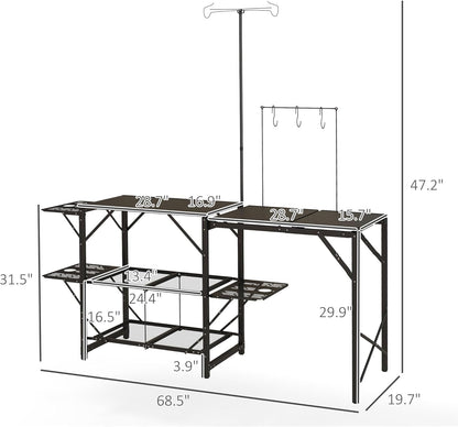 Portable Folding Camp Kitchen Table with Adjustable Lantern Holder, Storage Hooks and Carrying Bag for Camping, BBQ, Picnic and Outdoor Cooking