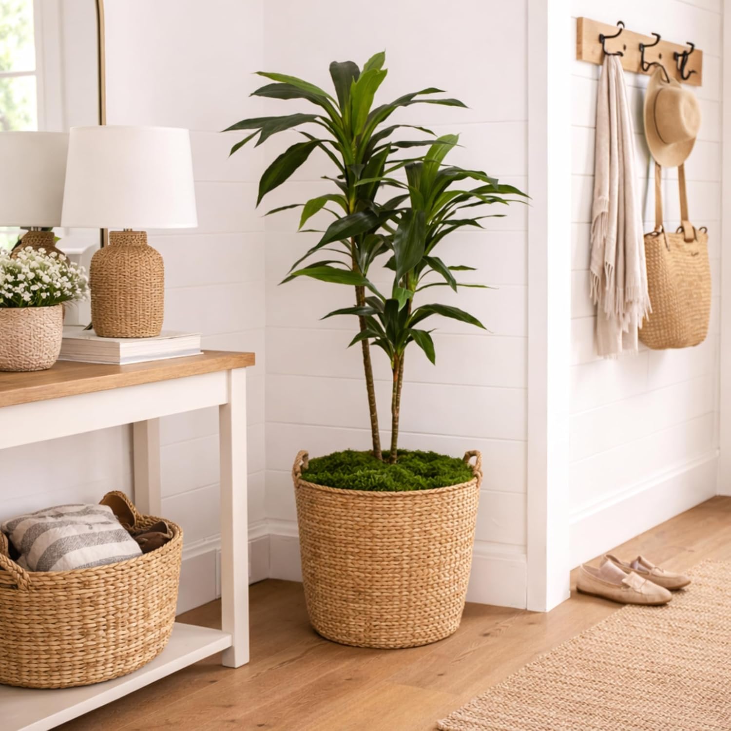 48-Inch Artificial Dracaena Tree with Real Touch Leaves and Decorative Pot, Maintenance-Free Indoor Floor Plant for Living Room, Office and Home Décor