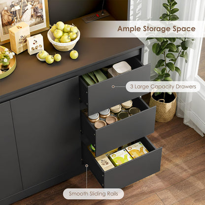 71-Inch Kitchen Pantry Cabinet with LED Lights and Charging Station, Modern Storage Hutch Cabinet with Microwave Stand, Buffet Cabinet and Spacious Countertop
