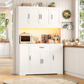 70-Inch LED Kitchen Pantry Cabinet with Charging Station, 47-Inch Wide Storage Hutch, Microwave Stand, Drawers and Cabinets for Kitchen and Dining Room