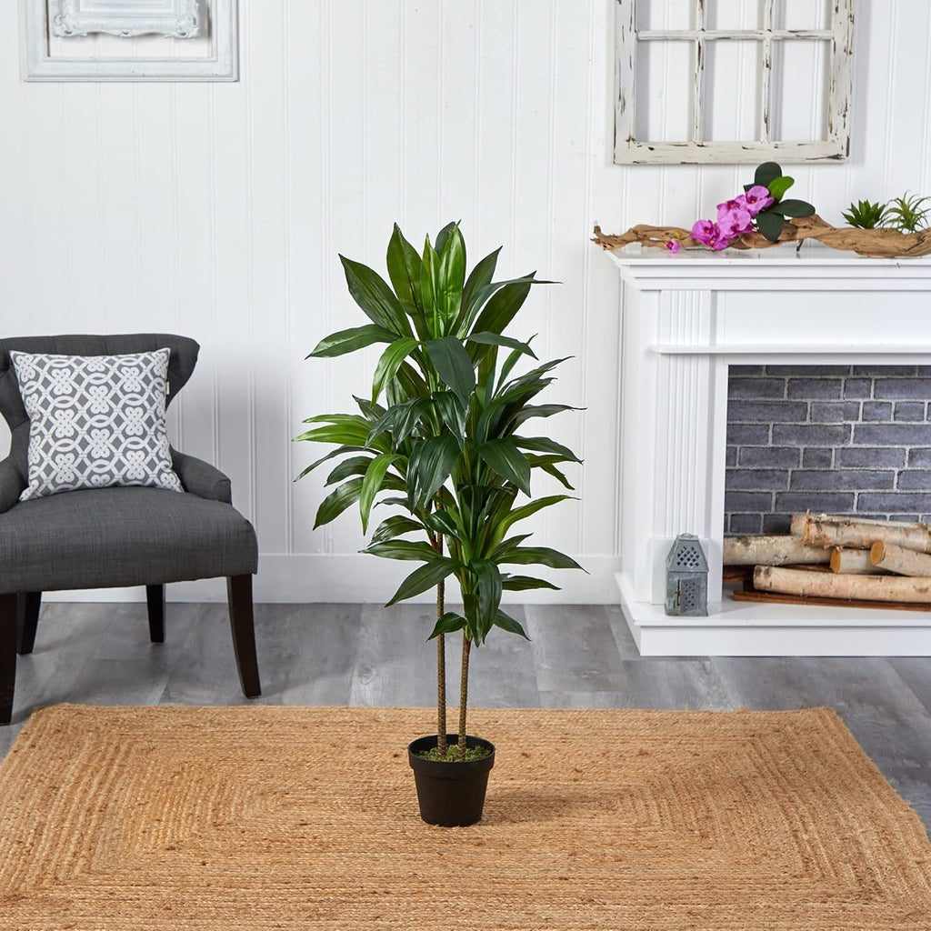 48-Inch Artificial Dracaena Tree with Real Touch Leaves and Decorative Pot, Maintenance-Free Indoor Floor Plant for Living Room, Office and Home Décor