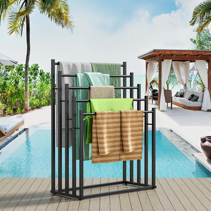 5-Tier Freestanding Towel Rack for Bathroom and Outdoor Use, Large Capacity Towel Drying Stand for Bath Towels, Pool Towels, Blankets and Linen Storage