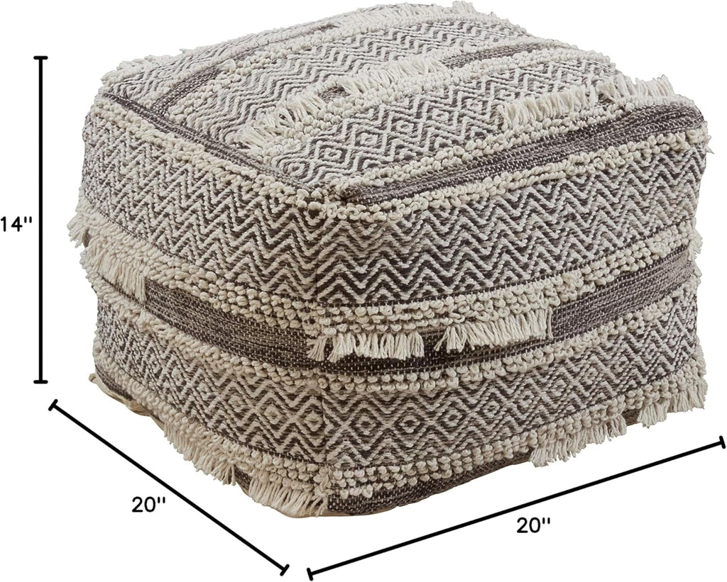 Handwoven Textured Floor Pouf Ottoman, 20 x 20 Inch Decorative Footrest and Extra Seating for Living Room, Bedroom and Modern Home Décor