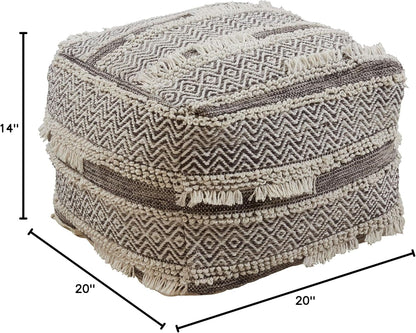 Handwoven Textured Floor Pouf Ottoman, 20 x 20 Inch Decorative Footrest and Extra Seating for Living Room, Bedroom and Modern Home Décor