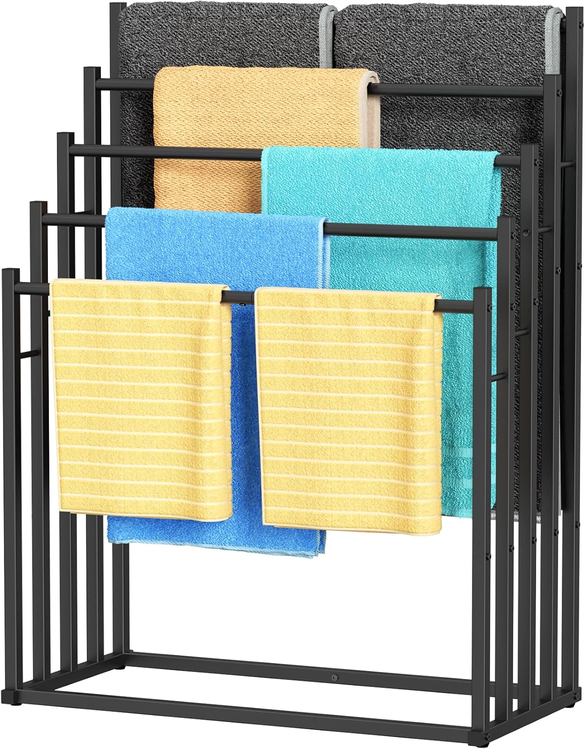5-Tier Freestanding Towel Rack for Bathroom and Outdoor Use, Large Capacity Towel Drying Stand for Bath Towels, Pool Towels, Blankets and Linen Storage