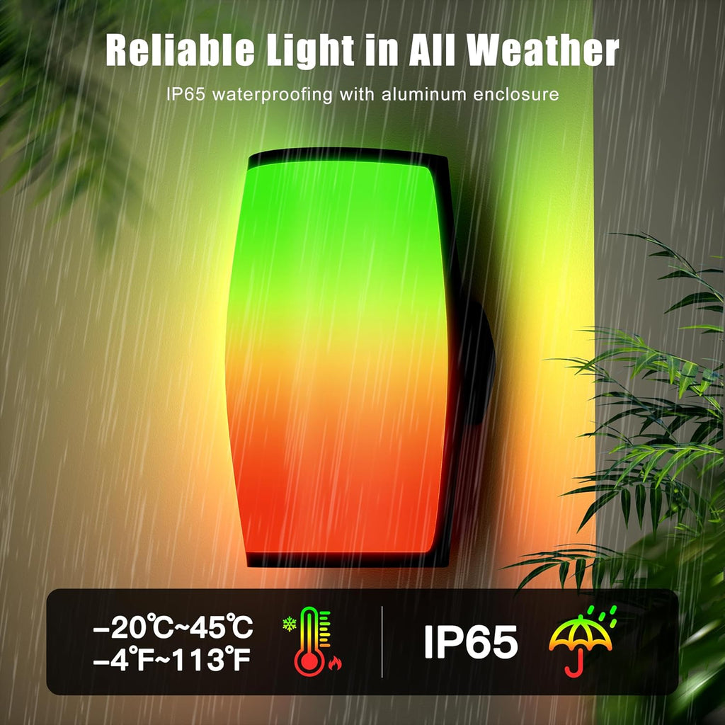 Smart RGBIC Outdoor Wall Light with 2400LM LED Brightness, Waterproof Color-Changing Porch Sconce for Patio, Entryway, Garage and Holiday Lighting