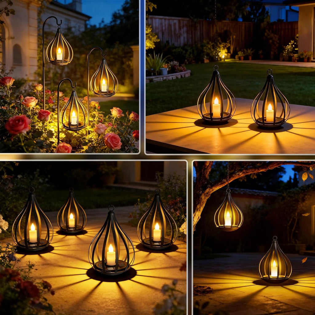 2-Pack Solar Lantern Outdoor Hanging Lights with Flickering Candle Effect, Waterproof Garden Lanterns for Patio, Yard, Porch, Pathway and Landscape Décor