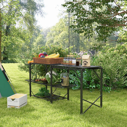 Portable Folding Camp Kitchen Table with Adjustable Lantern Holder, Storage Hooks and Carrying Bag for Camping, BBQ, Picnic and Outdoor Cooking