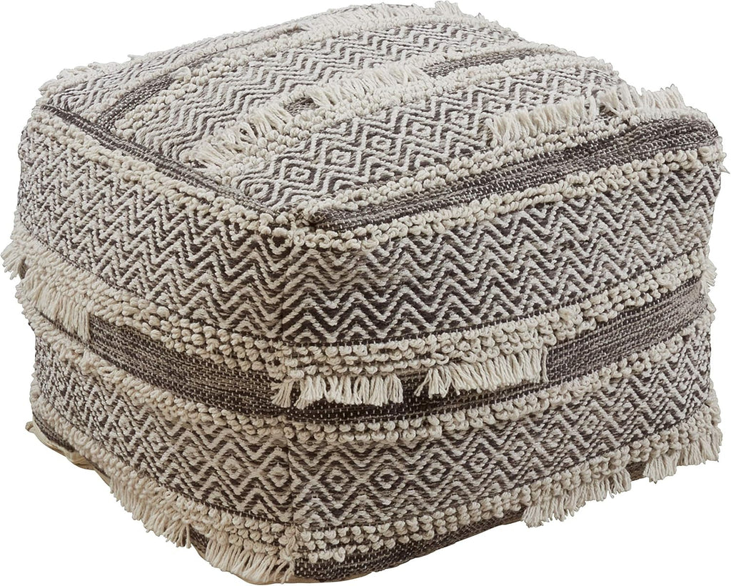 Handwoven Textured Floor Pouf Ottoman, 20 x 20 Inch Decorative Footrest and Extra Seating for Living Room, Bedroom and Modern Home Décor