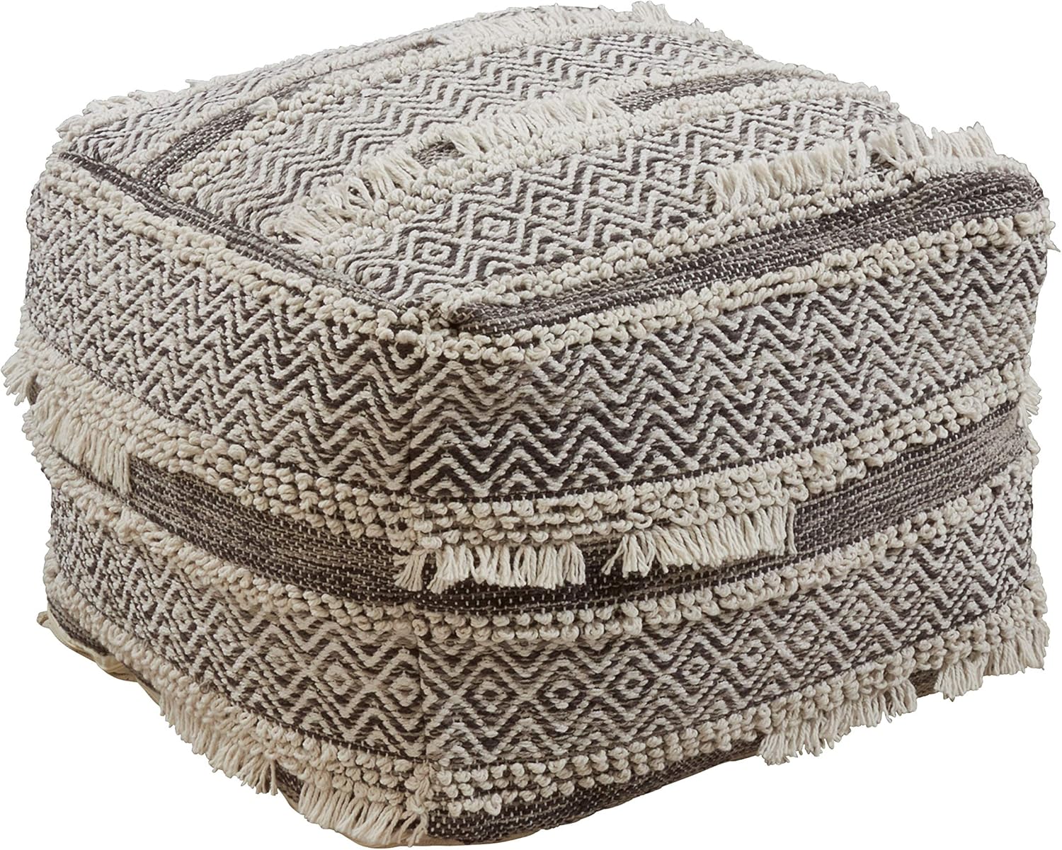 Handwoven Textured Floor Pouf Ottoman, 20 x 20 Inch Decorative Footrest and Extra Seating for Living Room, Bedroom and Modern Home Décor