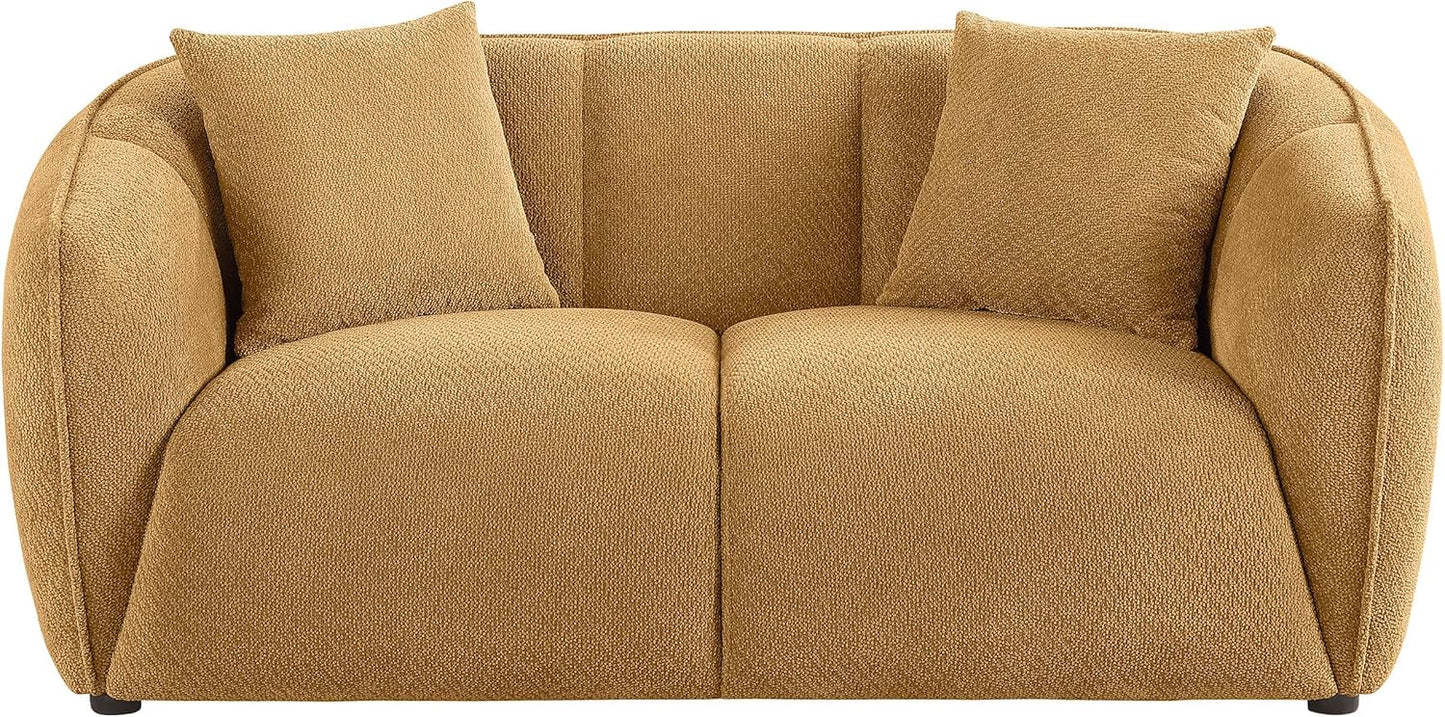 Modern Mustard Yellow Upholstered Loveseat with Vertical Channel Tufting, Rounded Arms and Plush Cushions, Stylish Two-Seater Sofa for Living Room