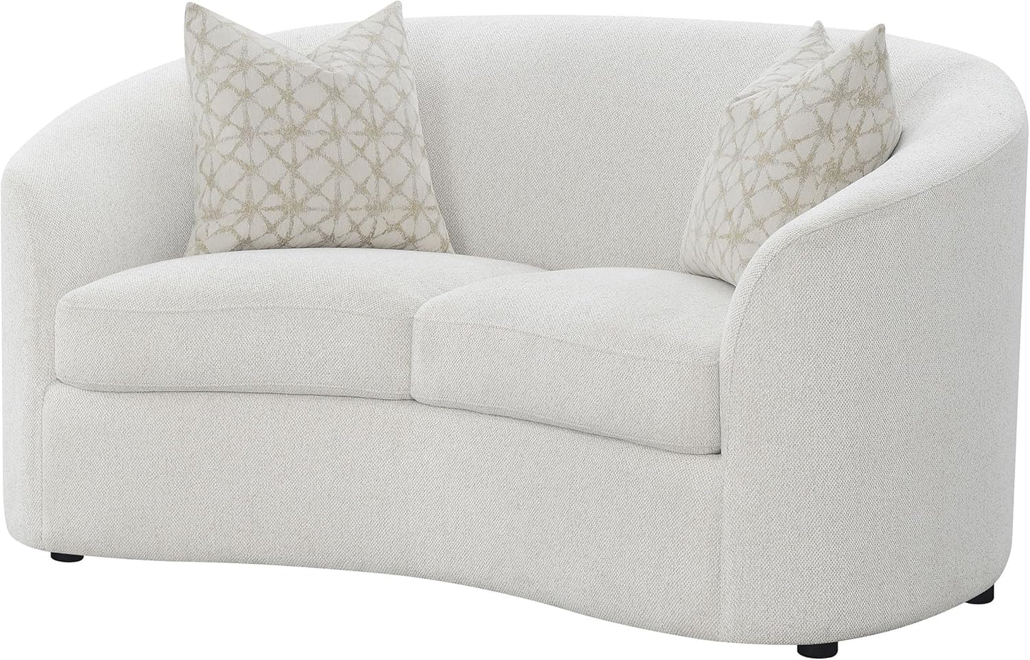 Luxury Bouclé Loveseat Sofa with Curved Arms and Accent Pillows, Modern Upholstered Two-Seat Couch for Living Room, Apartment and Lounge
