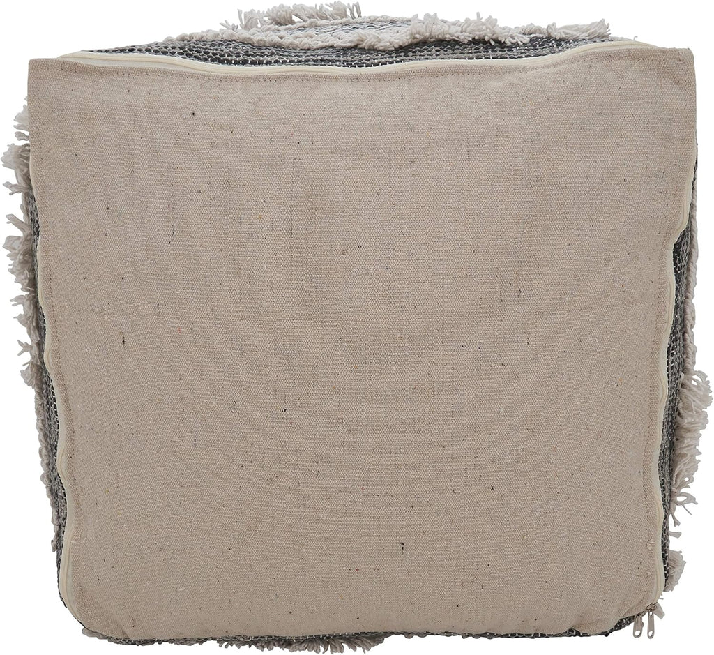 Handwoven Textured Floor Pouf Ottoman, 20 x 20 Inch Decorative Footrest and Extra Seating for Living Room, Bedroom and Modern Home Décor