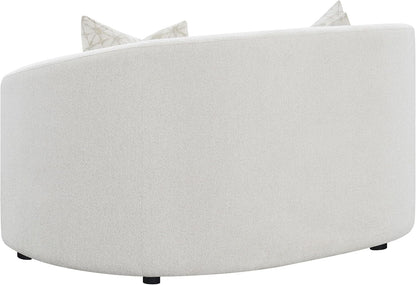 Luxury Bouclé Loveseat Sofa with Curved Arms and Accent Pillows, Modern Upholstered Two-Seat Couch for Living Room, Apartment and Lounge