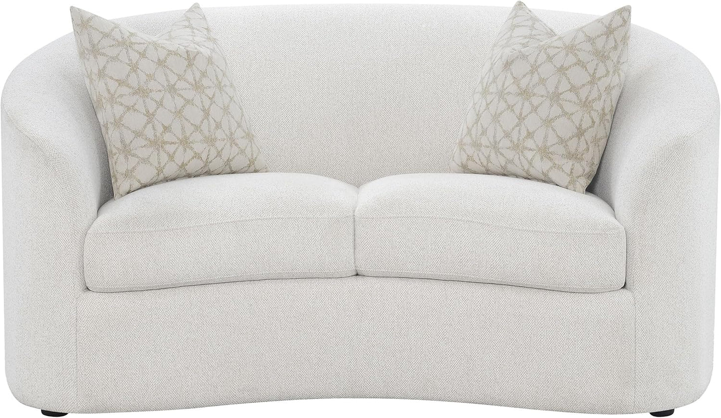 Luxury Bouclé Loveseat Sofa with Curved Arms and Accent Pillows, Modern Upholstered Two-Seat Couch for Living Room, Apartment and Lounge