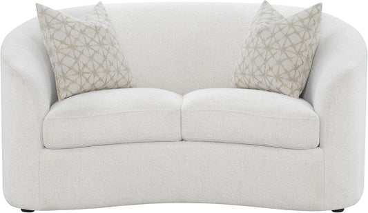 Luxury Bouclé Loveseat Sofa with Curved Arms and Accent Pillows, Modern Upholstered Two-Seat Couch for Living Room, Apartment and Lounge
