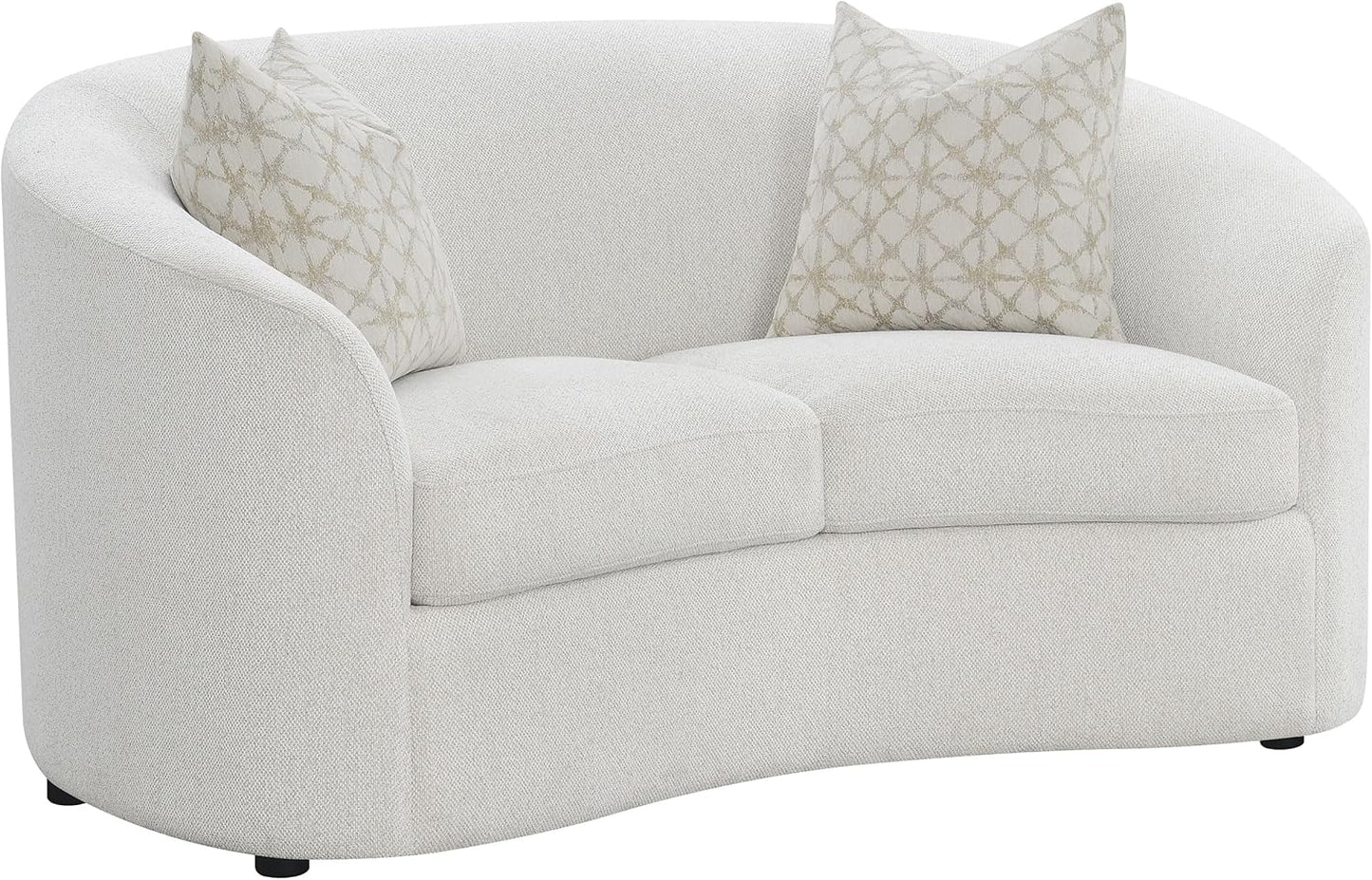 Luxury Bouclé Loveseat Sofa with Curved Arms and Accent Pillows, Modern Upholstered Two-Seat Couch for Living Room, Apartment and Lounge