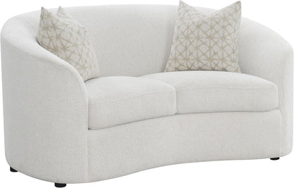 Luxury Bouclé Loveseat Sofa with Curved Arms and Accent Pillows, Modern Upholstered Two-Seat Couch for Living Room, Apartment and Lounge