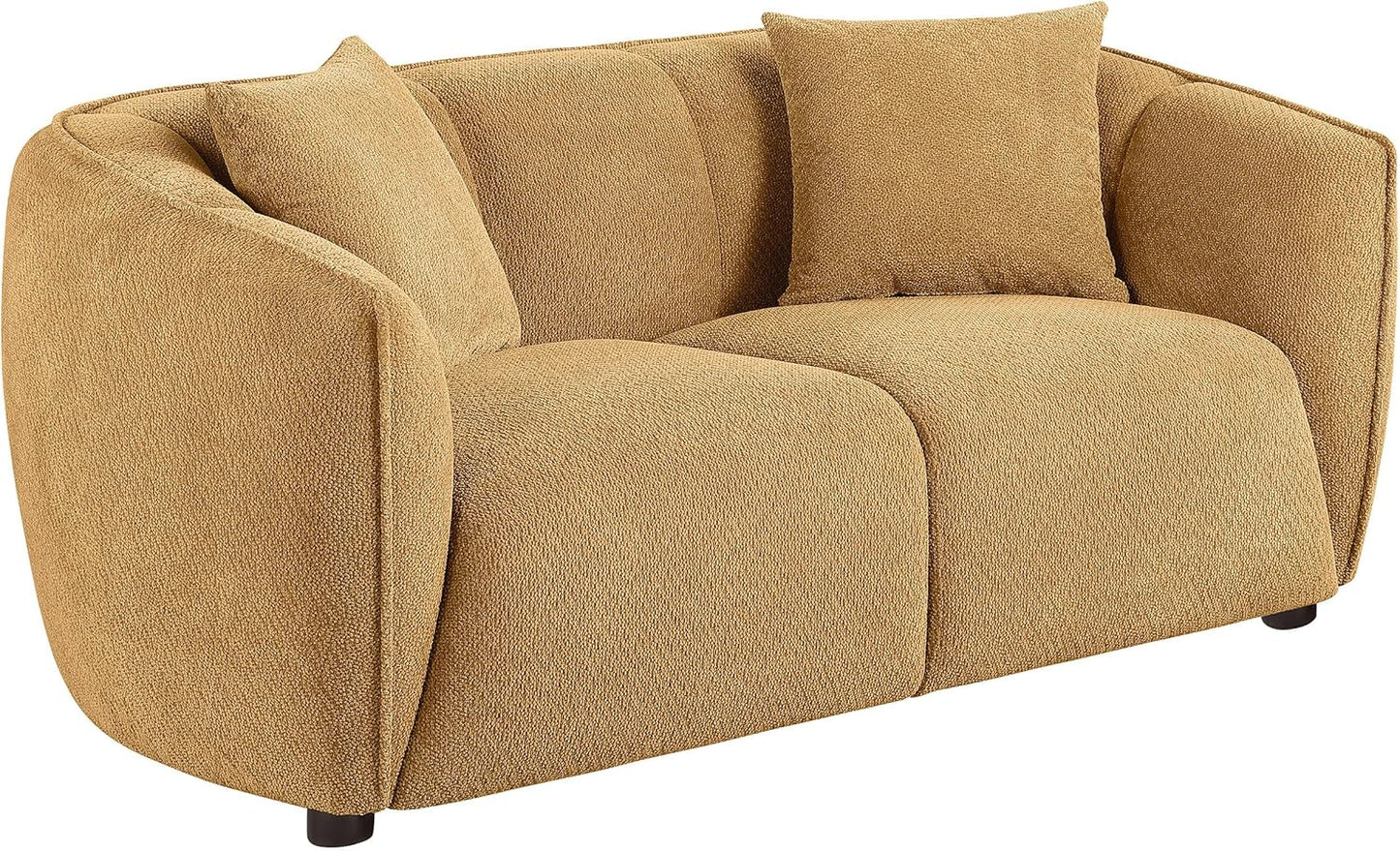 Modern Mustard Yellow Upholstered Loveseat with Vertical Channel Tufting, Rounded Arms and Plush Cushions, Stylish Two-Seater Sofa for Living Room