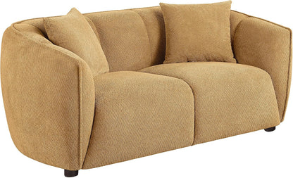 Modern Mustard Yellow Upholstered Loveseat with Vertical Channel Tufting, Rounded Arms and Plush Cushions, Stylish Two-Seater Sofa for Living Room